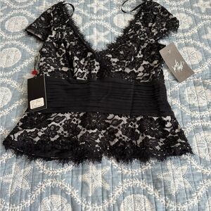 Tadashi Black Lace Top with Sheer Details 8